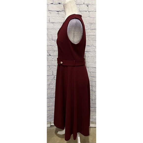 CALVIN KLEIN FIT & FLARE V-NECK MIDI SLEEVLESS DRESS, DARK RED SIZE 8 - Picture 3 of 9